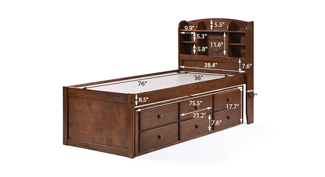 Ateneo Storage Headboard Single Bed With Trundle And Storage(Polished cherry)